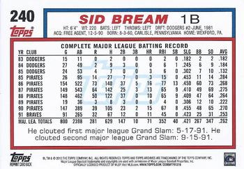 2012 Topps Archives #240 Sid Bream Back