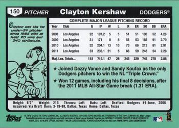 2012 Topps Archives #150 Clayton Kershaw Back