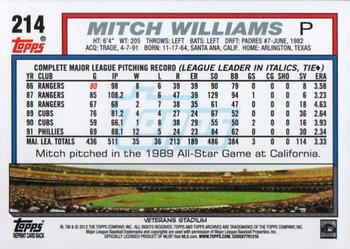 2012 Topps Archives #214 Mitch Williams Back