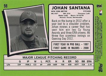 2012 Topps Archives #98 Johan Santana Back