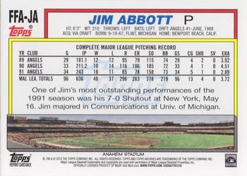 2012 Topps Archives - Fan Favorite Autographs #FFA-JA Jim Abbott Back