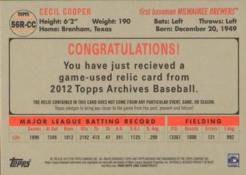 2012 Topps Archives - Relics #56R-CC Cecil Cooper Back