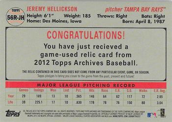 2012 Topps Archives - Relics #56R-JH Jeremy Hellickson Back