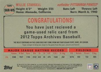 2012 Topps Archives - Relics #56R-WS Willie Stargell Back