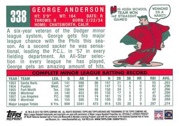 2012 Topps Archives - Reprints #338 Sparky Anderson Back