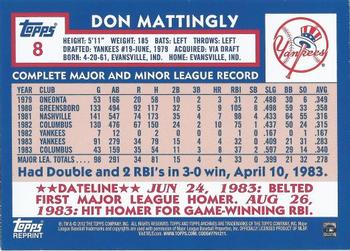 2012 Topps Archives - Reprints #8 Don Mattingly Back