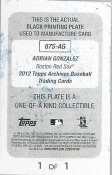 2012 Topps Archives - Stickers Printing Plates Black #67S-AG Adrian Gonzalez Back