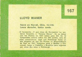 1967 Topps Venezuelan #167 Lloyd Waner Back