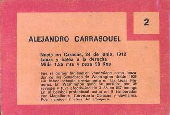 1967 Topps Venezuelan #2 Alejandro Carrasquel Back