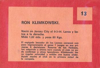 1967 Topps Venezuelan #13 Ron Klimkowski Back
