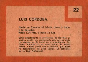 1967 Topps Venezuelan #22 Luis Cordoba Back