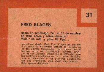 1967 Topps Venezuelan #31 Fred Klages Back