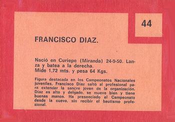 1967 Topps Venezuelan #44 Francisco Diaz Back