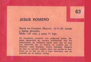 1967 Topps Venezuelan #63 Jesus Romero Back