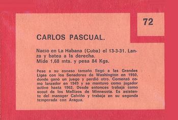 1967 Topps Venezuelan #72 Carlos Pascual Back