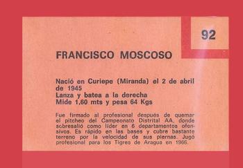 1967 Topps Venezuelan #92 Francisco Moscoso Back