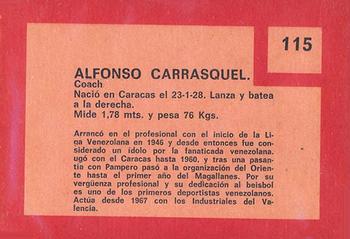 1967 Topps Venezuelan #115 Chico Carrasquel Back