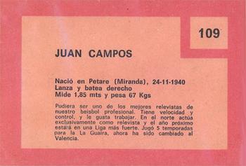 1967 Topps Venezuelan #109 Juan Campos Back