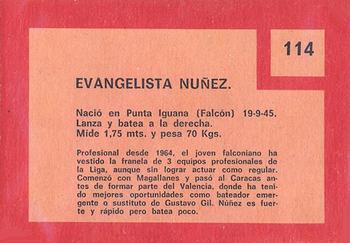 1967 Topps Venezuelan #114 Evangelista Nunez Back