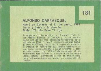 1967 Topps Venezuelan #181 Alfonso Carrasquel Back