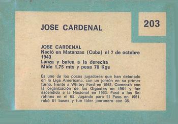 1967 Topps Venezuelan #203 Jose Cardenal Back