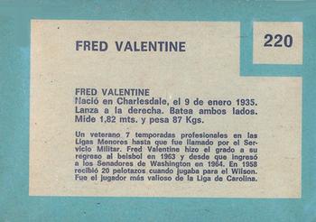 1967 Topps Venezuelan #220 Fred Valentine Back
