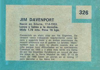 1967 Topps Venezuelan #326 Jim Davenport Back