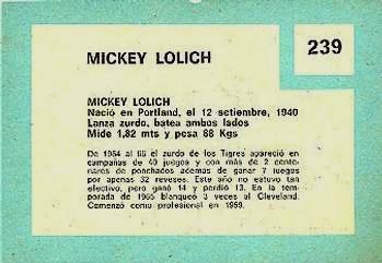 1967 Topps Venezuelan #239 Mickey Lolich Back