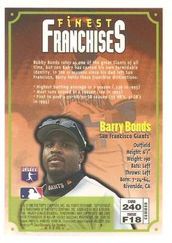 1996 Finest #240 Barry Bonds Back