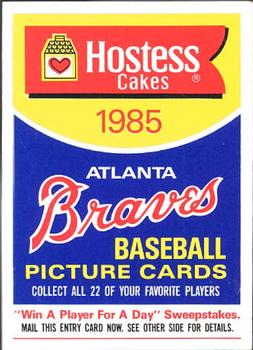 1985 Topps Hostess Atlanta Braves #NNO Header / Sweepstakes Entry Front