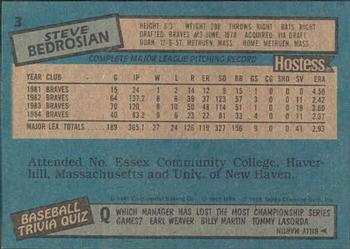 1985 Topps Hostess Atlanta Braves #3 Steve Bedrosian Back