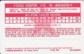 1982 Perma-Graphics All-Star Credit Cards #2 Cecil Cooper Back