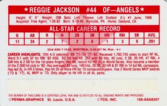 1982 Perma-Graphics All-Star Credit Cards #7 Reggie Jackson Back