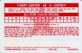 1982 Perma-Graphics All-Star Credit Cards #10 Gary Carter Back
