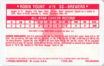1982 Perma-Graphics All-Star Credit Cards #4 Robin Yount Back