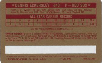 1982 Perma-Graphics All-Star Credit Cards - Gold #1 Dennis Eckersley Back