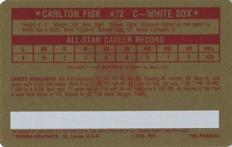 1982 Perma-Graphics All-Star Credit Cards - Gold #3 Carlton Fisk Back