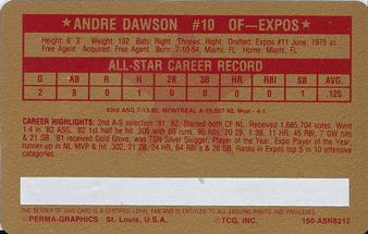 1982 Perma-Graphics All-Star Credit Cards - Gold #12 Andre Dawson Back