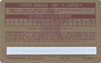 1982 Perma-Graphics All-Star Credit Cards - Gold #15 Steve Rogers Back