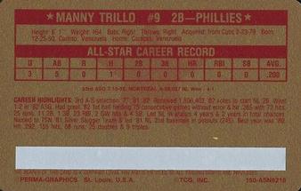 1982 Perma-Graphics All-Star Credit Cards - Gold #18 Manny Trillo Back