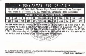 1982 Perma-Graphics Super Star Credit Cards #150-SS8217 Tony Armas Back
