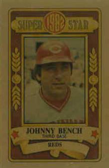 1982 Perma-Graphics Super Star Credit Cards - Gold #150-SS8201 Johnny Bench Front