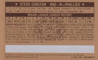 1982 Perma-Graphics Super Star Credit Cards - Gold #150-SS8210 Steve Carlton Back