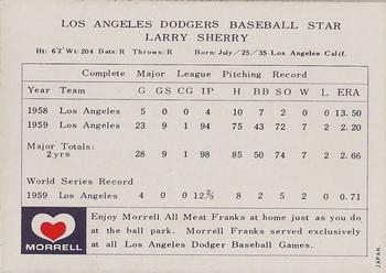 1960 Morrell Meats Los Angeles Dodgers #NNO Larry Sherry Back