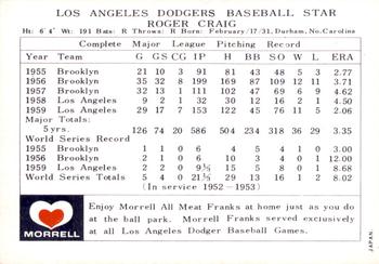 1960 Morrell Meats Los Angeles Dodgers #NNO Roger Craig Back