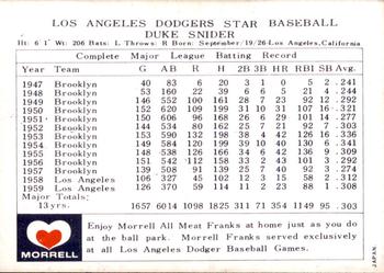 1960 Morrell Meats Los Angeles Dodgers #NNO Duke Snider Back
