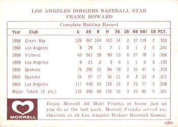 1961 Morrell Meats Los Angeles Dodgers #NNO Frank Howard Back