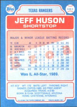 1991 Topps Bazooka Shining Stars #16 Jeff Huson Back