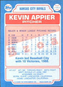 1991 Topps Bazooka Shining Stars #21 Kevin Appier Back