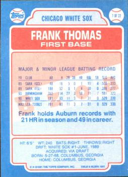 1991 Topps Bazooka Shining Stars #7 Frank Thomas Back